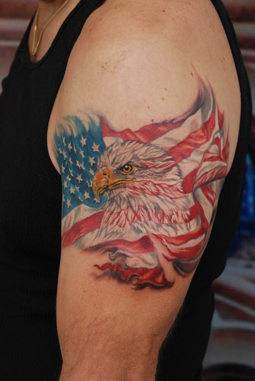 Eagle With American Flag Tattoo