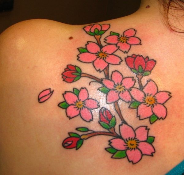 Elegant Cherry Blossom Shoulder Tattoo Design