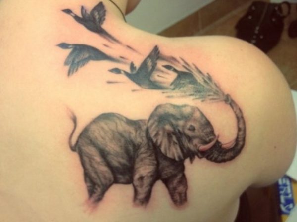 Elephant And Birds Tattoo