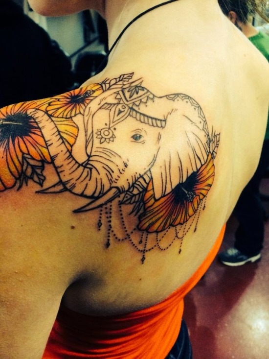 Elephant Shoulder Blade Tattoo Design
