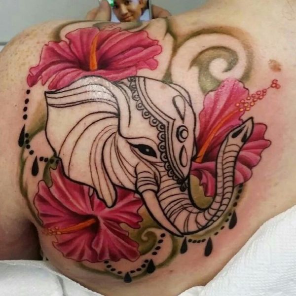 Elephant Tattoo In Red Color