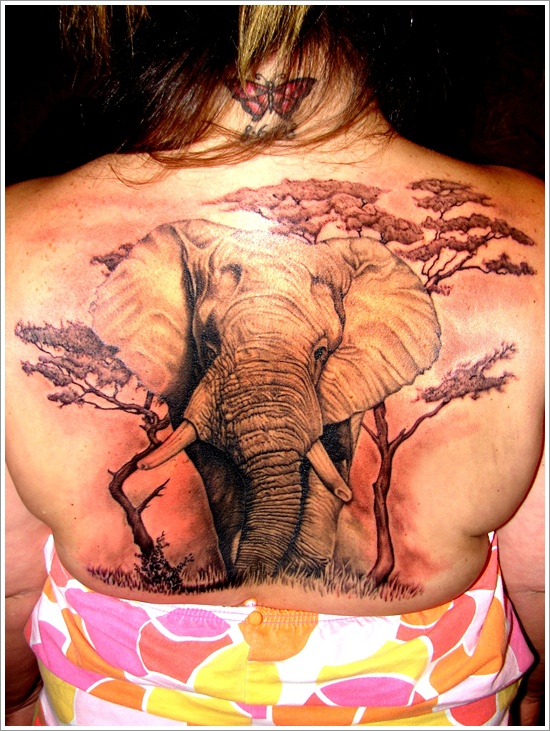 Elephant Tattoo On Back Shoulder