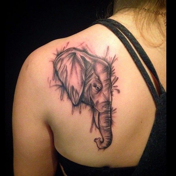 Elephant Tattoo On Left Shoulder