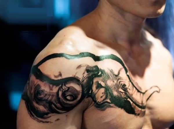 Elephant Tattoo On Front Shoulder