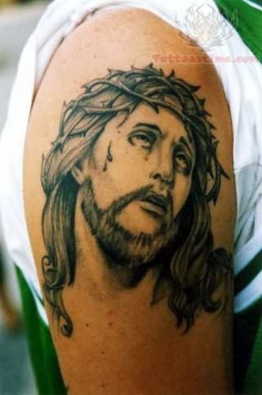 Emotional Jesus Christ Tattoo On Shoulder