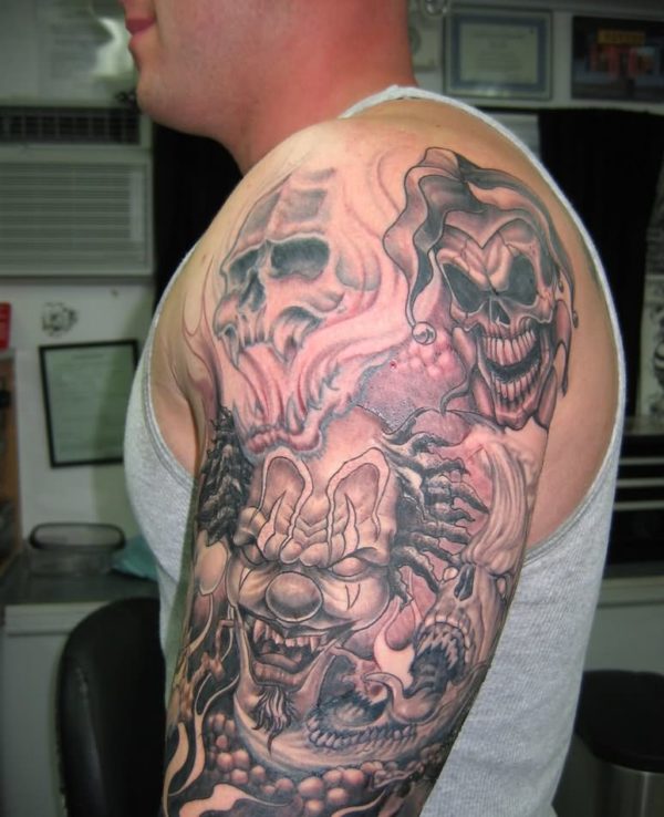 Evil Clown And Skull Tattoo