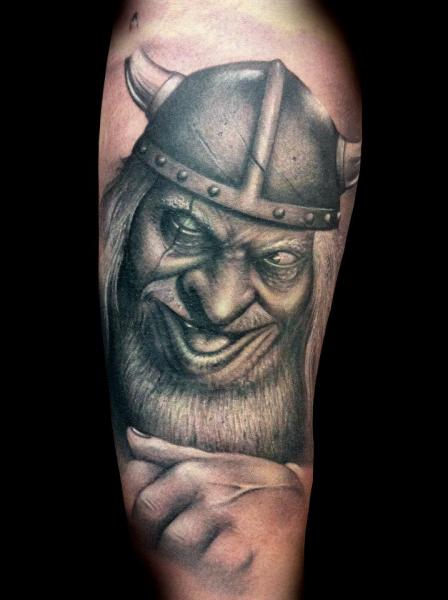Evil Viking Tattoo On Shoulder