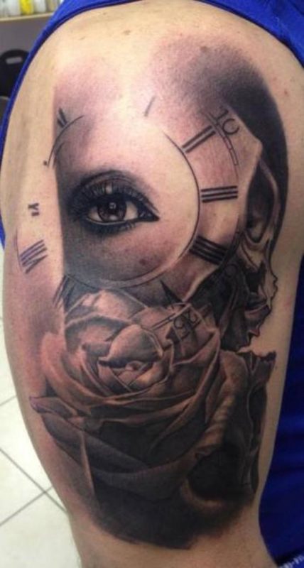 Eye Clock Shoulder Tattoo