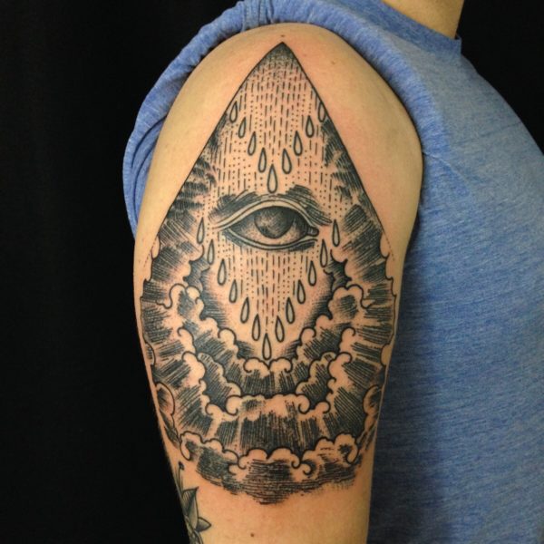 Eye Cloud In Triangle Tattoo