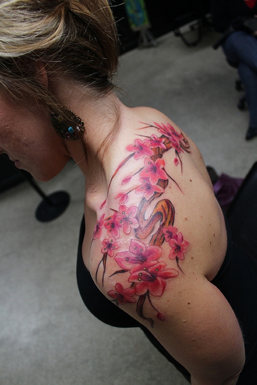 Fabulous Cherry Blossom Flowers On Upper Shoulder