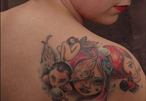 Fantasy Flower Tattoo On Shoulder Back