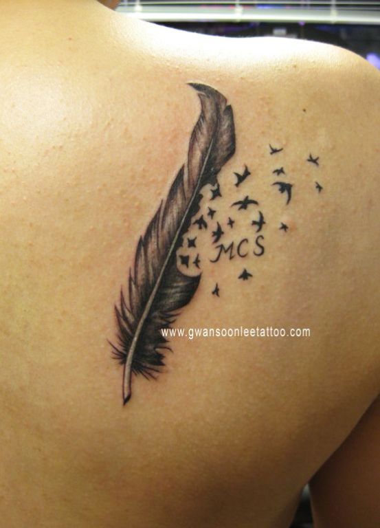 Feather And Birds Shoulder Tattoo