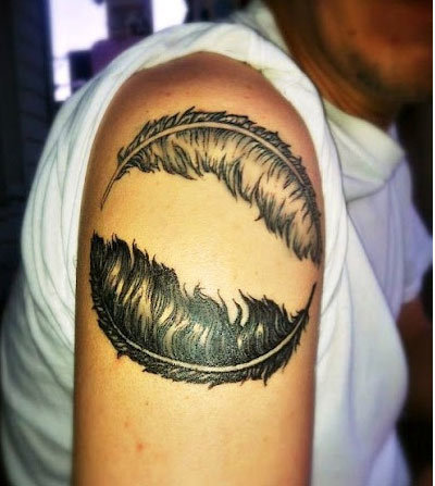 Feather Yin Yang Shoulder Tattoo