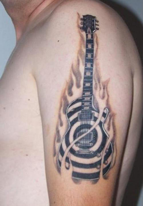 Fire Guitar Music Tattoo