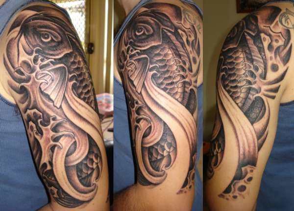 Fish Half Sleeves Shoulder Tattoo