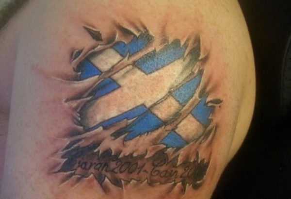 Flag Tattoo On Left Shoulder