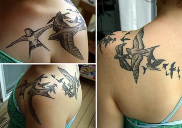 Flock Of Birds Tattoo For Women