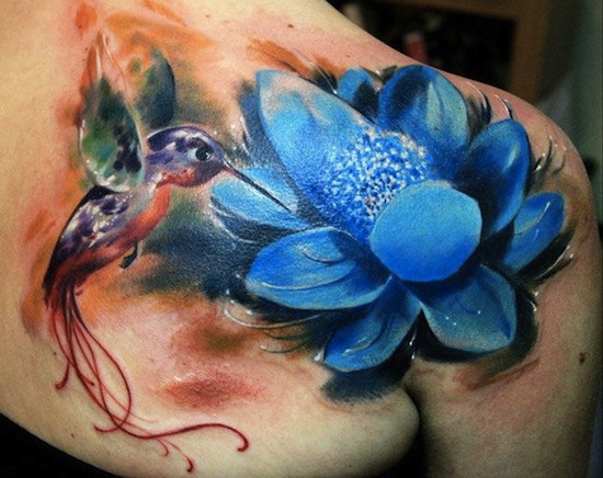 Flower And Hummingbird Tattoo