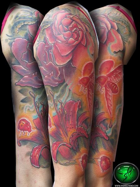 Flower Half Sleeves Tattoo Design
