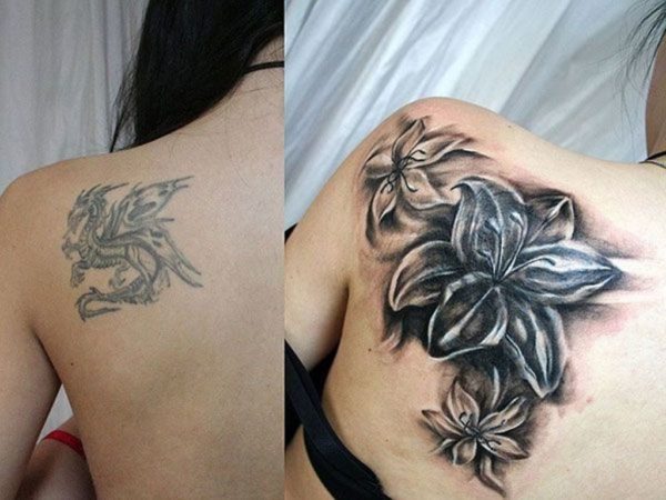 Flower Shoulder Cover Up Tattoo Design