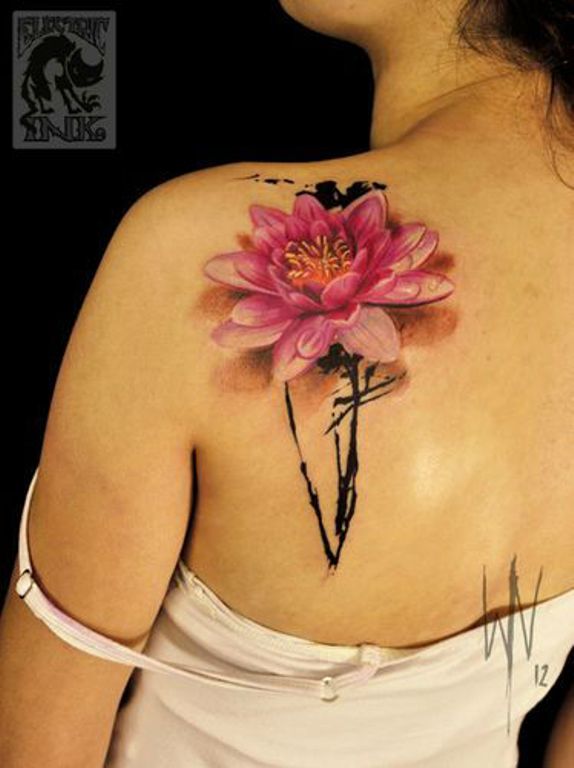 Flower Tattoo On Back Shoulder