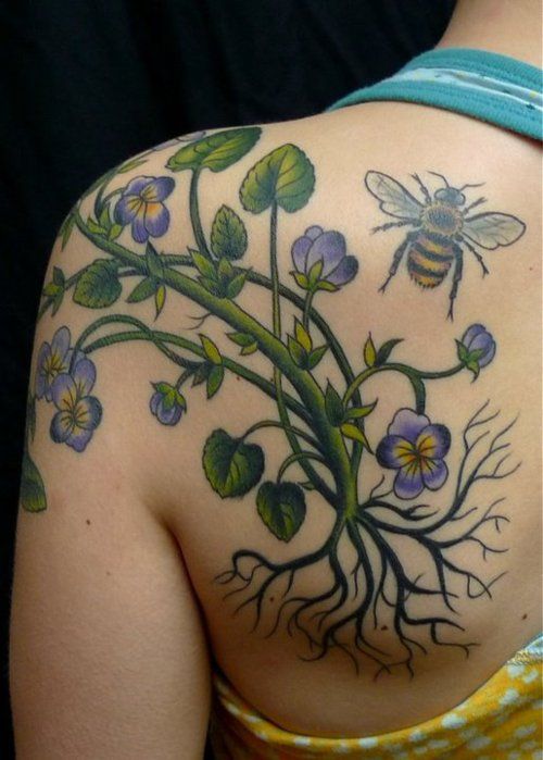 Flower Vine Tattoo On Left Shoulder