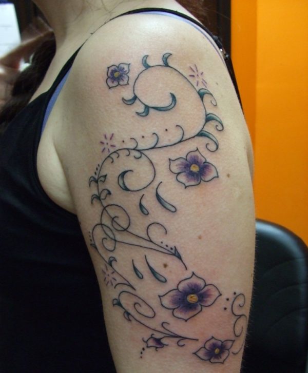 Flower Vine Tattoo On Shoulder
