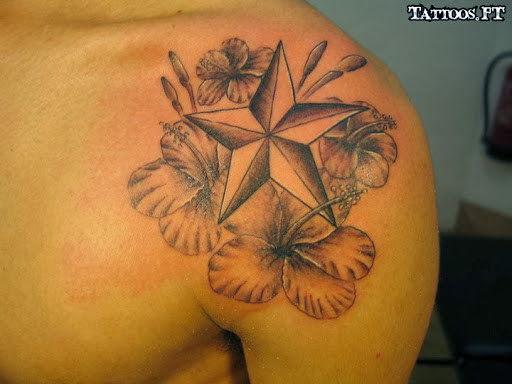 Flowers And Star Tattoo Design