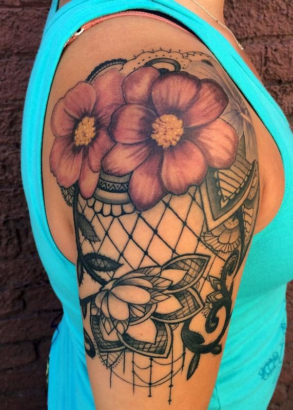 Flowers Lace Shoulder Tattoo