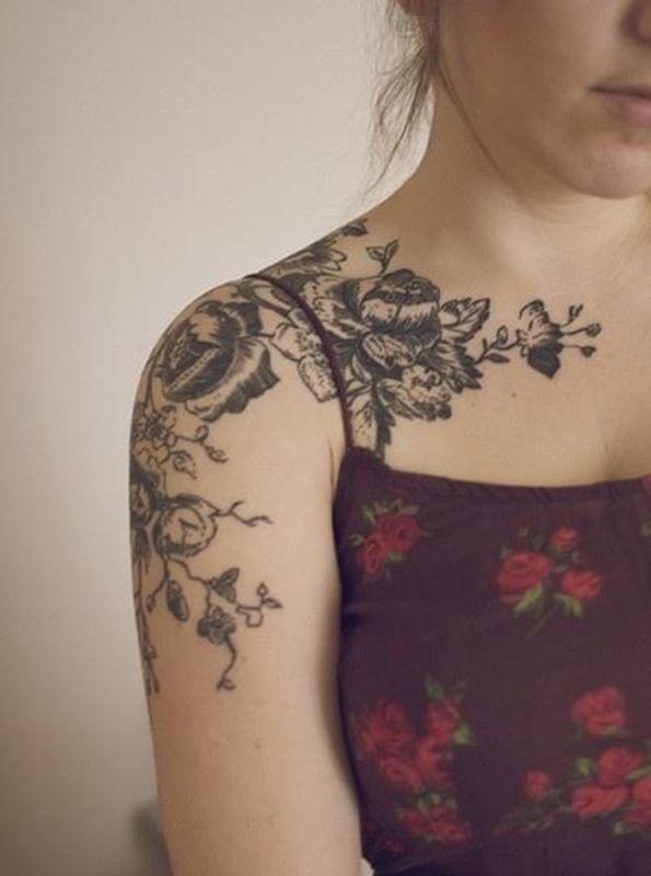 Flowers Sleeve Shoulder Tattoo