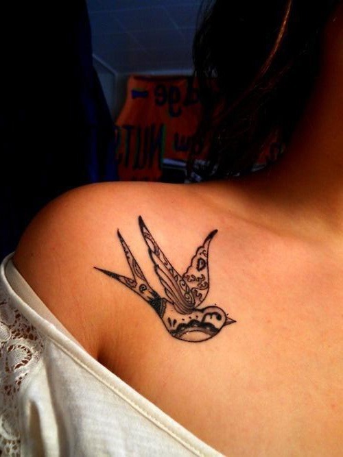 Flying Bird Shoulder Tattoo For Women
