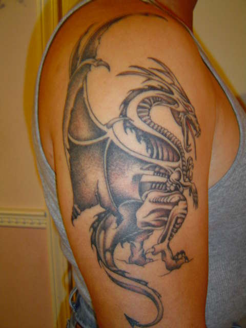 Flying Dragon Shoulder Tattoo Design
