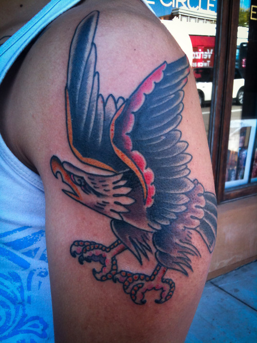 Flying Eagle Tattoo On Left Shoulder