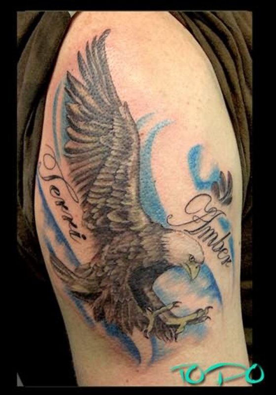 Flying Eagle Tattoo On Shoulder