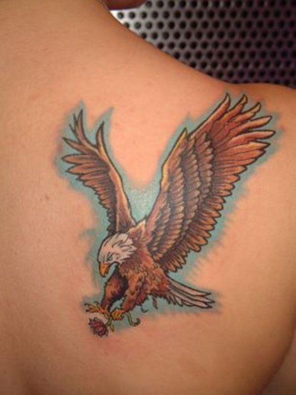 Flying Eagle With Flower Tattoo