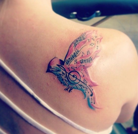 Flying Musical Bird Tattoo