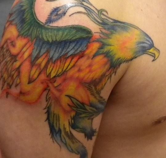 Flying Phoenix Shoulder Tattoo Design