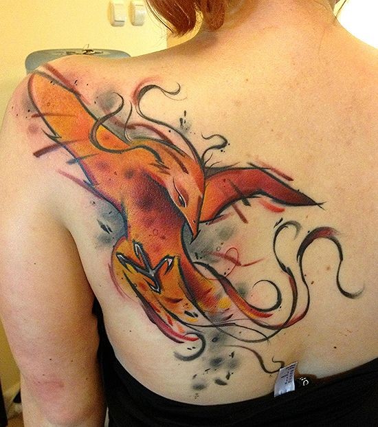 Flying Phoenix Tattoo On Shoulder Back