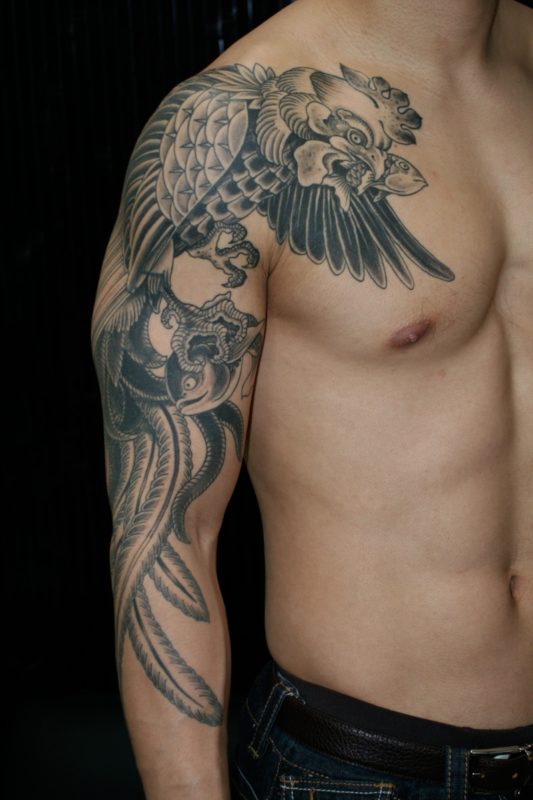 Full Sleeves Eagle Tattoo On Shoulder