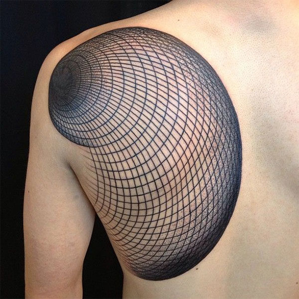 Geometric Black Tattoo On Left Shoulder