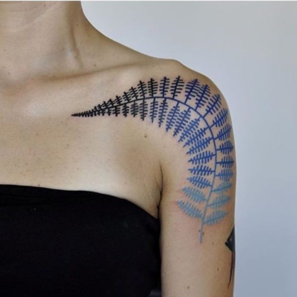 Geometric Blue Leaves Tattoo Design