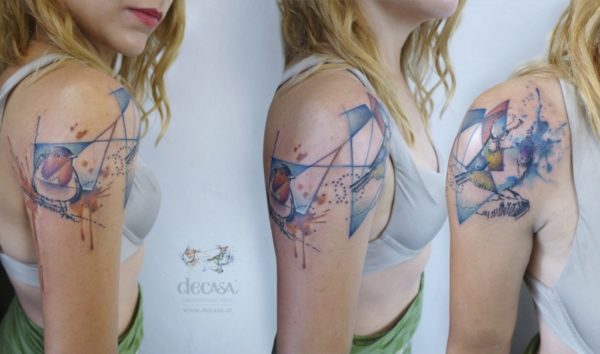 Geometric Colored Shoulder Tattoo