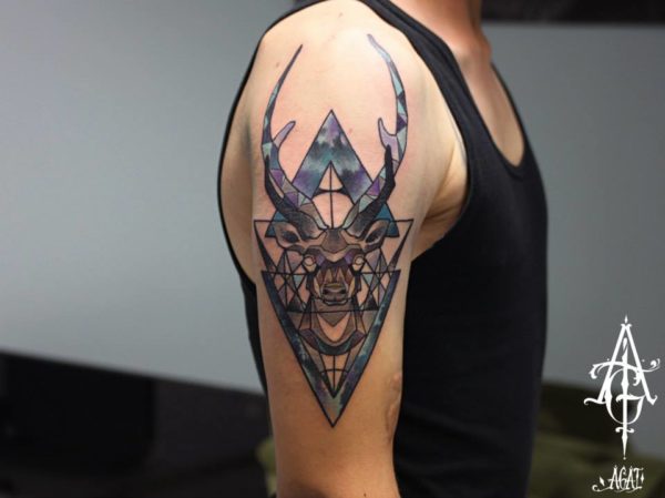 Geometric Deer Head Tattoo