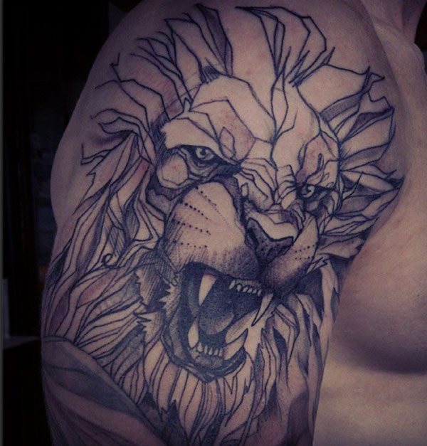 Geometric Lion Shoulder Tattoo