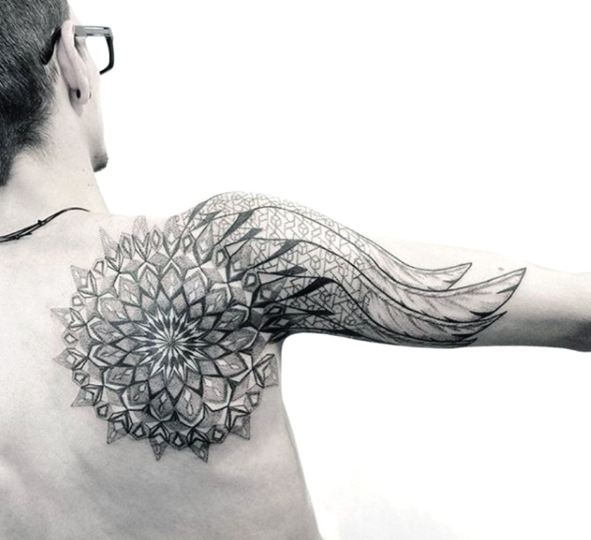 Geometric Wings Tattoo.