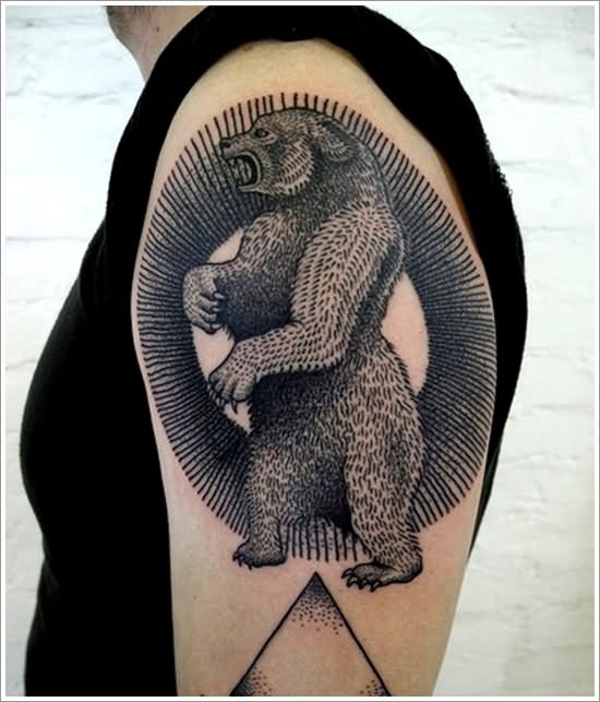 Geometric Bear Tattoo On Left Shoulder