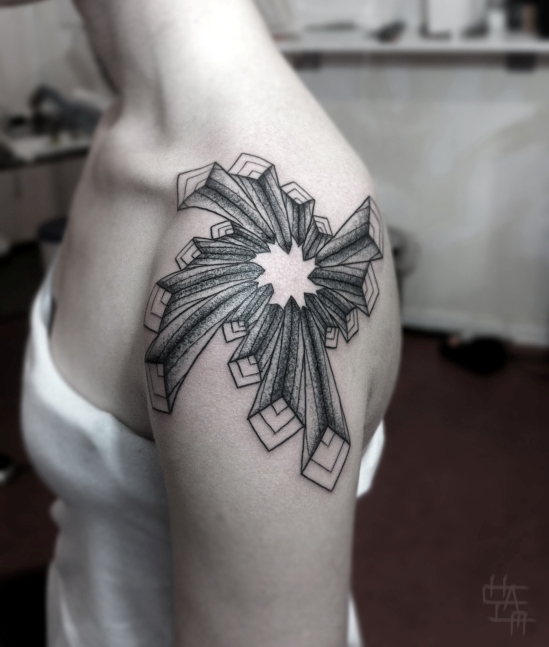 Geometric Tattoo On Left Shoulder