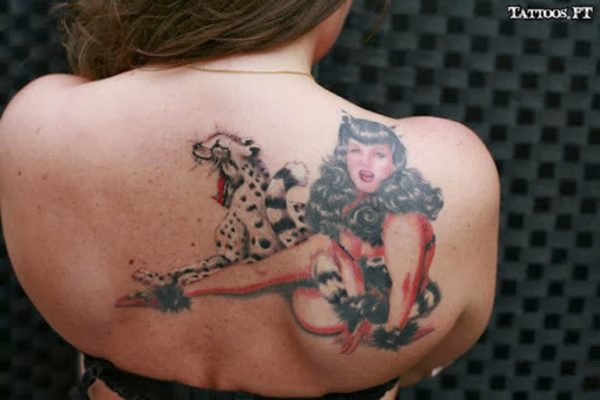 Girl And Leopard Tattoo