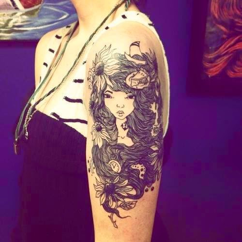 Girl Tattoo On Shoulder