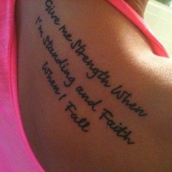 Give Me Strength Quote Shoulder Tattoo